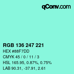 Color code: RGB 136 247 221 | qconv.com