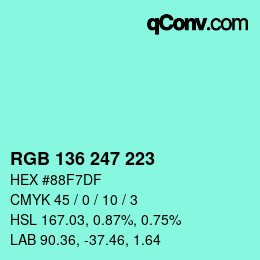 Color code: RGB 136 247 223 | qconv.com