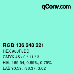 Color code: RGB 136 248 221 | qconv.com