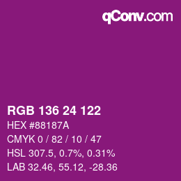 Color code: RGB 136 24 122 | qconv.com