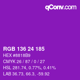 カラーコード: RGB 136 24 185 | qconv.com