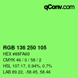 Color code: RGB 136 250 105 | qconv.com