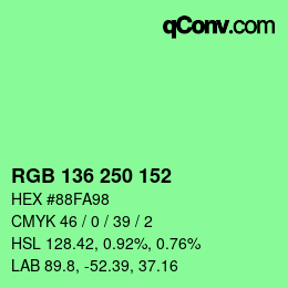 Color code: RGB 136 250 152 | qconv.com