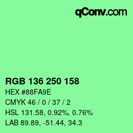 Color code: RGB 136 250 158 | qconv.com