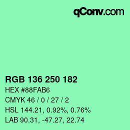 Color code: RGB 136 250 182 | qconv.com