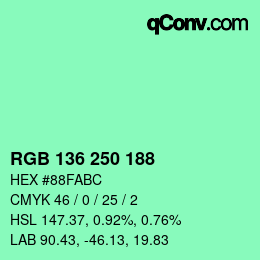Color code: RGB 136 250 188 | qconv.com