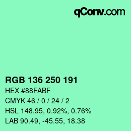 Color code: RGB 136 250 191 | qconv.com