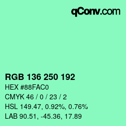 Color code: RGB 136 250 192 | qconv.com