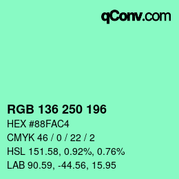Color code: RGB 136 250 196 | qconv.com