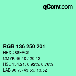 Color code: RGB 136 250 201 | qconv.com