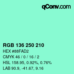 Color code: RGB 136 250 210 | qconv.com
