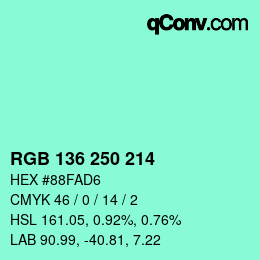 Color code: RGB 136 250 214 | qconv.com