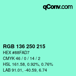 Color code: RGB 136 250 215 | qconv.com