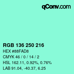 Color code: RGB 136 250 216 | qconv.com