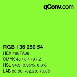 カラーコード: RGB 136 250 54 | qconv.com