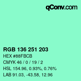 Color code: RGB 136 251 203 | qconv.com