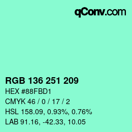 Color code: RGB 136 251 209 | qconv.com