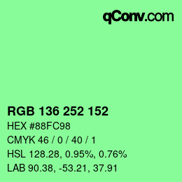 Color code: RGB 136 252 152 | qconv.com