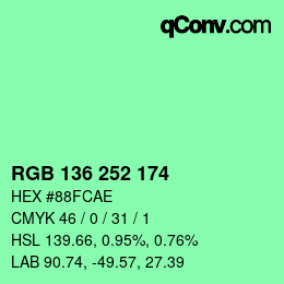 Color code: RGB 136 252 174 | qconv.com