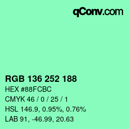 Color code: RGB 136 252 188 | qconv.com