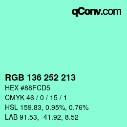 Color code: RGB 136 252 213 | qconv.com