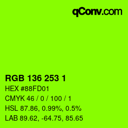 Farbcode: RGB 136 253 1 | qconv.com