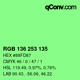 Color code: RGB 136 253 135 | qconv.com