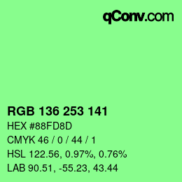 Color code: RGB 136 253 141 | qconv.com