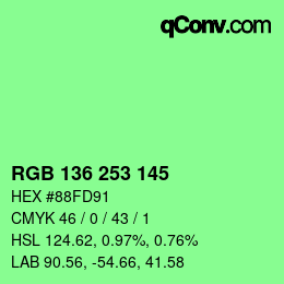 Color code: RGB 136 253 145 | qconv.com
