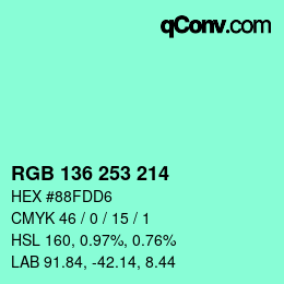Color code: RGB 136 253 214 | qconv.com