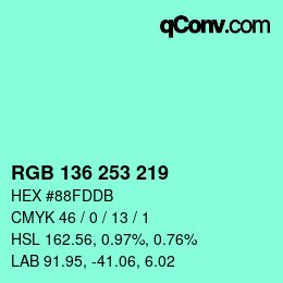 Color code: RGB 136 253 219 | qconv.com