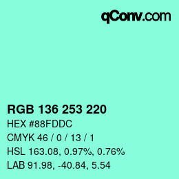 Color code: RGB 136 253 220 | qconv.com