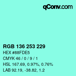 Color code: RGB 136 253 229 | qconv.com