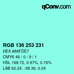 Color code: RGB 136 253 231 | qconv.com