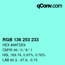 Color code: RGB 136 253 233 | qconv.com
