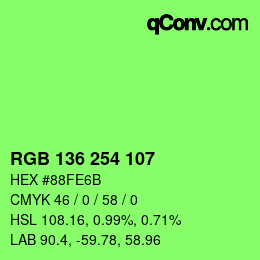 Color code: RGB 136 254 107 | qconv.com