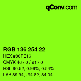 Color code: RGB 136 254 22 | qconv.com