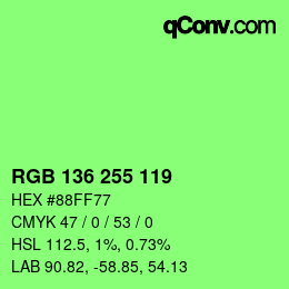 Color code: RGB 136 255 119 | qconv.com