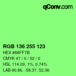 Color code: RGB 136 255 123 | qconv.com
