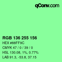 Color code: RGB 136 255 156 | qconv.com