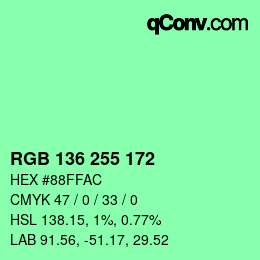 Color code: RGB 136 255 172 | qconv.com