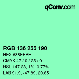 カラーコード: RGB 136 255 190 | qconv.com