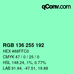Color code: RGB 136 255 192 | qconv.com