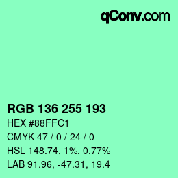Color code: RGB 136 255 193 | qconv.com
