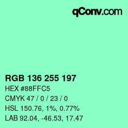 カラーコード: RGB 136 255 197 | qconv.com