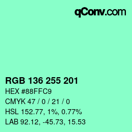 Color code: RGB 136 255 201 | qconv.com