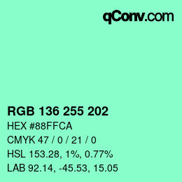 Color code: RGB 136 255 202 | qconv.com