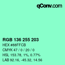 Color code: RGB 136 255 203 | qconv.com