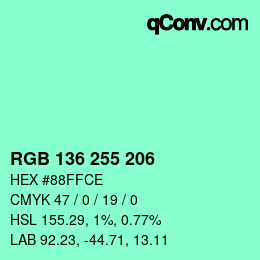 Color code: RGB 136 255 206 | qconv.com