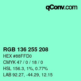カラーコード: RGB 136 255 208 | qconv.com